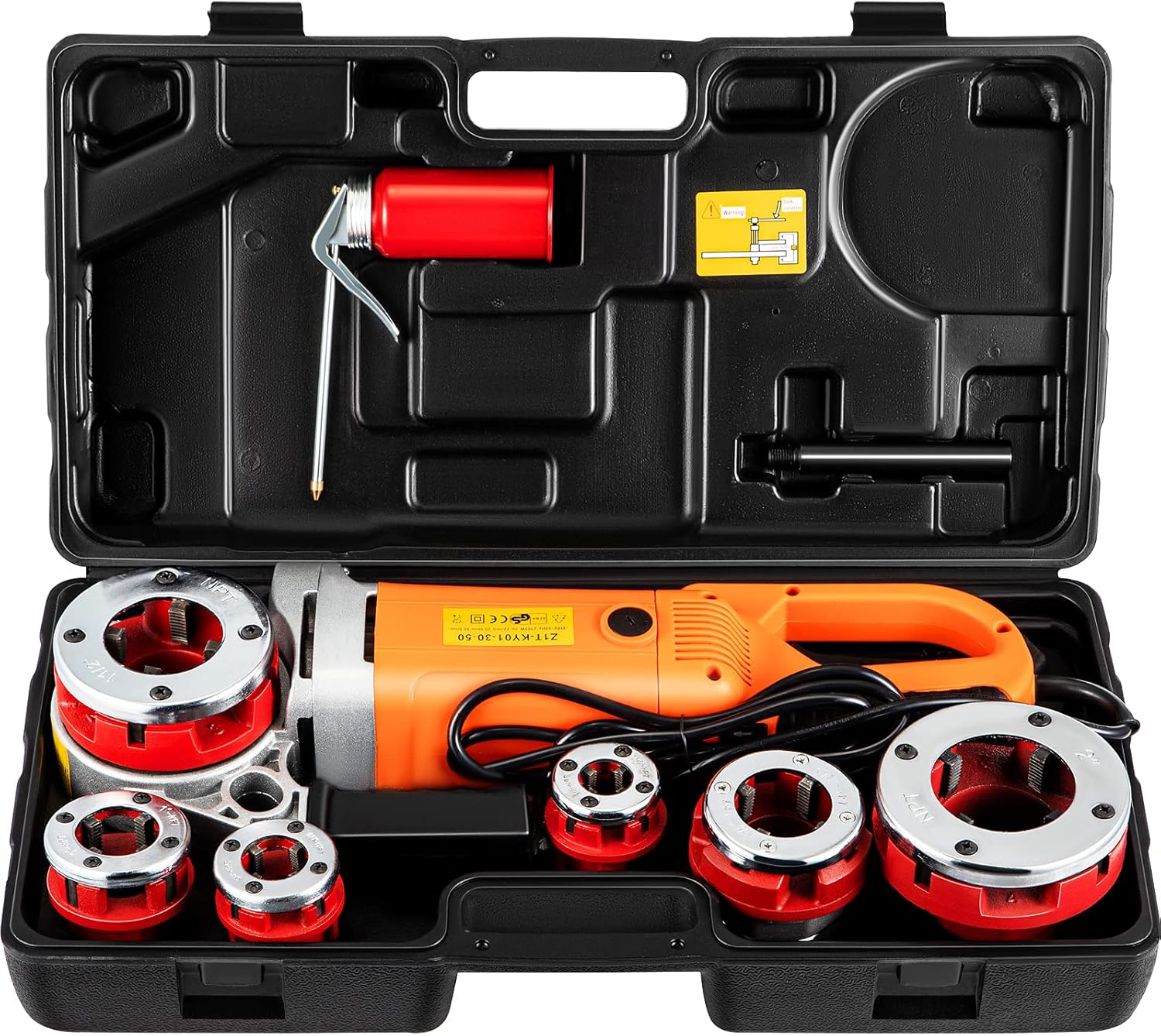 VEVOR Electric Pipe Threader, 2300W Pipe Threading Machine with 6 Dies 1/2"-2", 110V Hand-held Pipe Threader Machine with Copper Motor, Portable Electric Pipe Threading Kit with Carrying Case