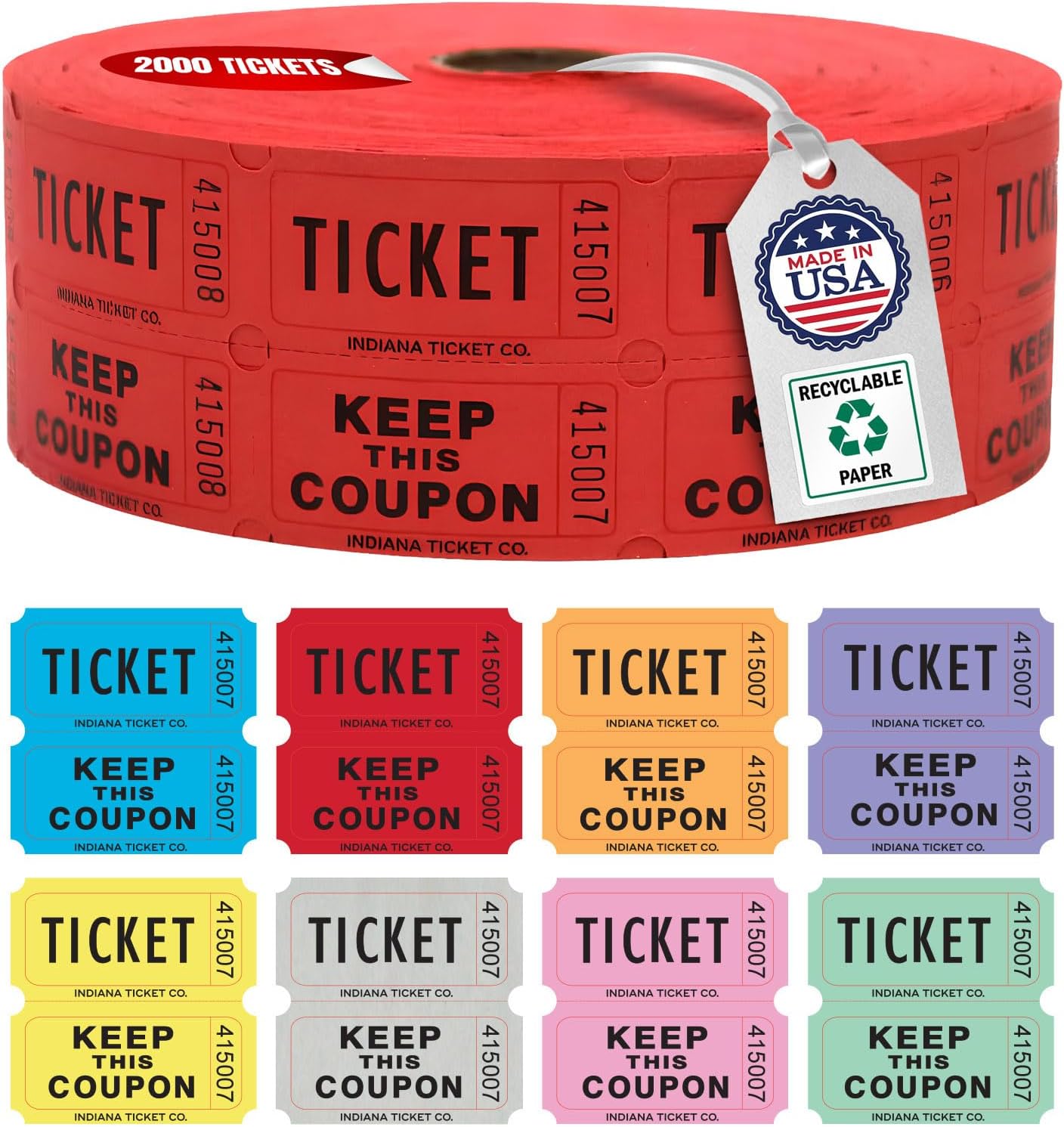 INDIANA TICKET CO. 2,000 Red Raffle Tickets Double Roll, Premium Quality 50/50 Raffle Tickets, Tickets for Events, Carnivals, Door Prizes, Drinks and More eBaydiy Tools
