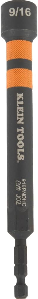 Klein Tools 916PNDHC 9/16-Inch Magnetic Color-Coded Power Nut Driver, SAE, Impact-Rated Hollow Nut Driver with 5-Inch Extended Reach Shaft