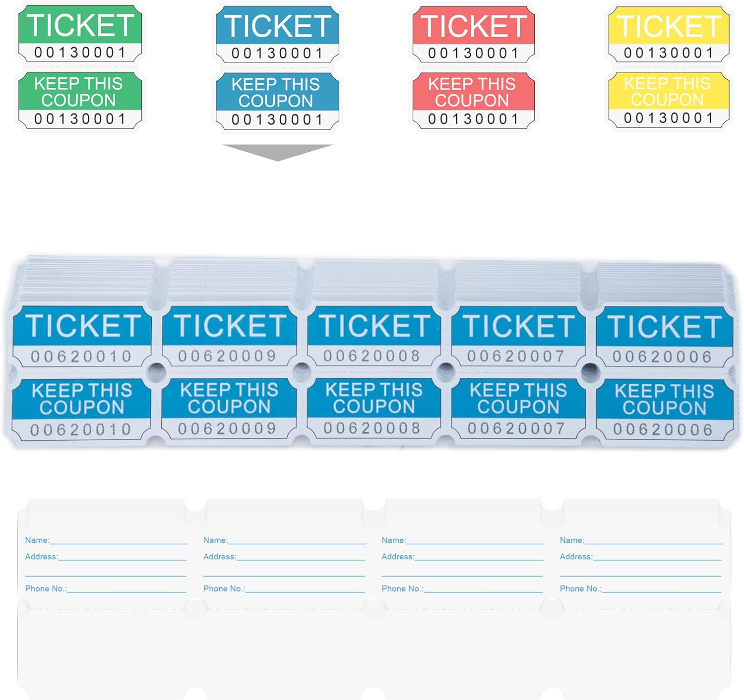 DGBDPACK 250 Blue Double Raffle Tickets, 50/50 Raffle Tickets Suitable for Raffles, Lottery and Door Prizes (Blue) eBaydiy Tools