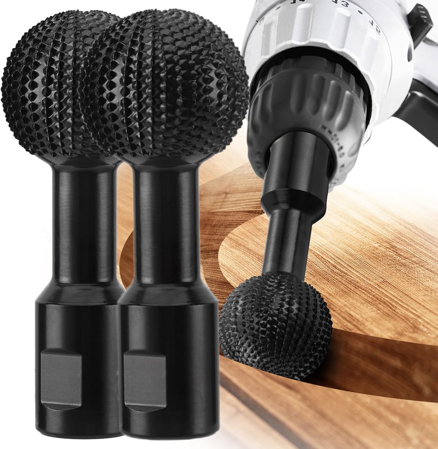 Sphere Rotary Burr 5/8-11 Threads,2Pcs Carbon Steel Ball Gouge Grinding Head Attachment Power Carving Tool for Wood Carving Grinding Polishing Engraving