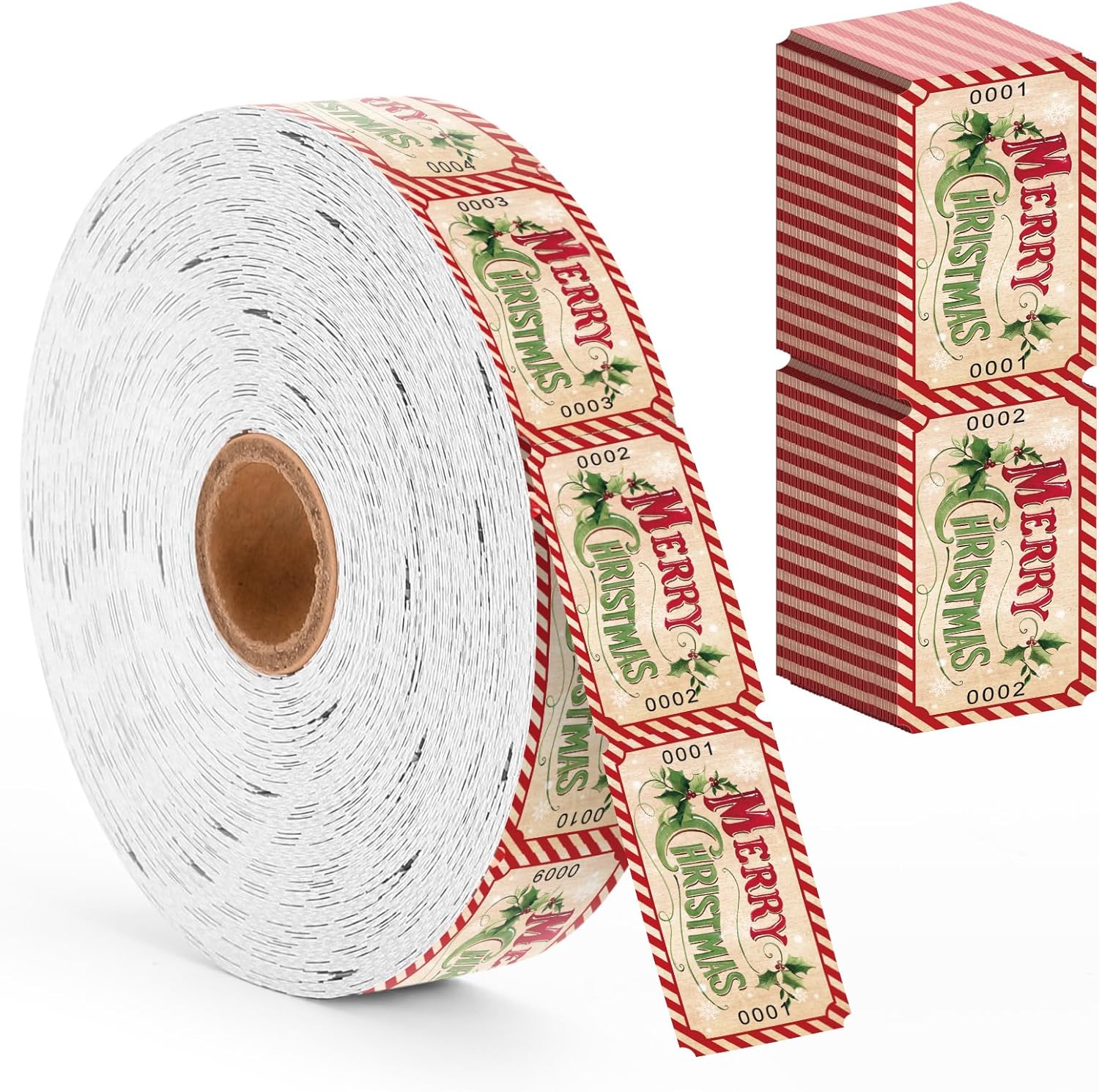 Whaline 1000Pcs Christmas Raffle Tickets Single Roll Holly Berry Vintage Xmas Party Ticket 2" x 1" for Holiday New Year Events Class Reward Fundraiser Prize eBaydiy Tools