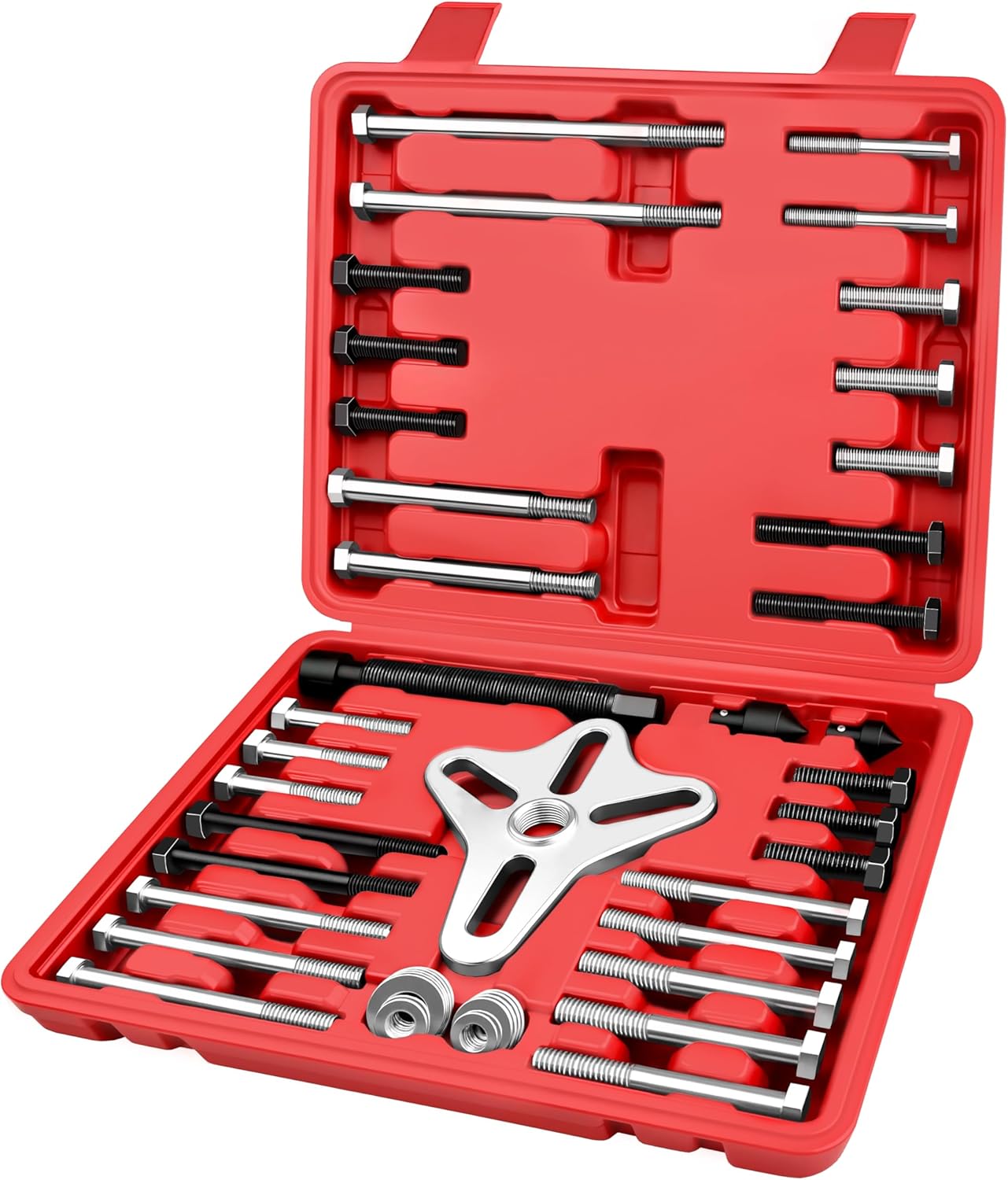 WETT Harmonic Balancer Puller Set, 47Pcs Power Steering Wheel Pulley Puller Installer Tool, Automotive Flange Type Gear and Crank Puller Set, Harmonic Balancers, Crankshaft Pulleys, Gears