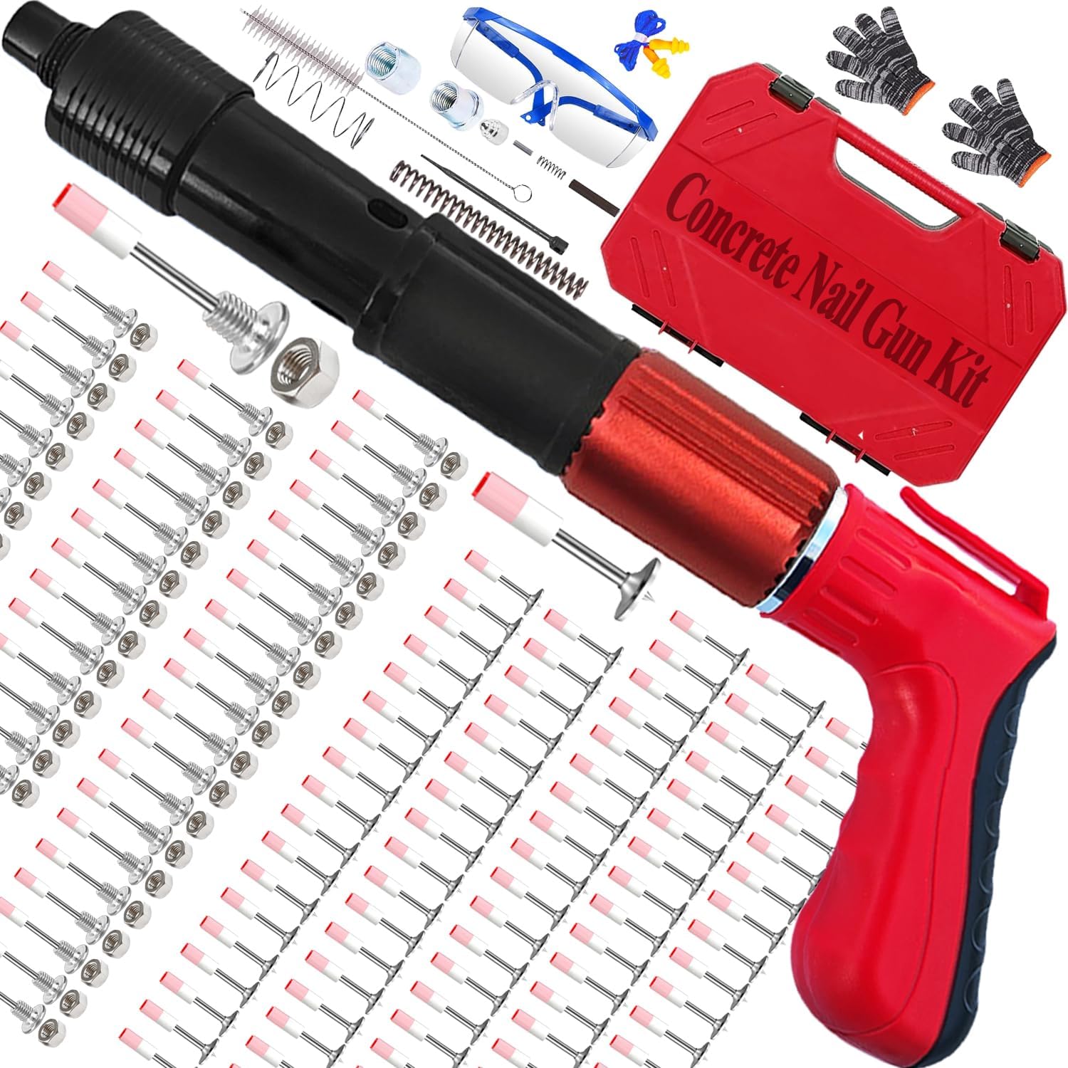 Concrete Nail Gun Kit with 120pcs Nails,5 Speed Adjustable Manual Mini Steel Nail Gun,Portable Nailer Tool, Wood working and Decoration- Built in Air Nailer for Red Brick Walls