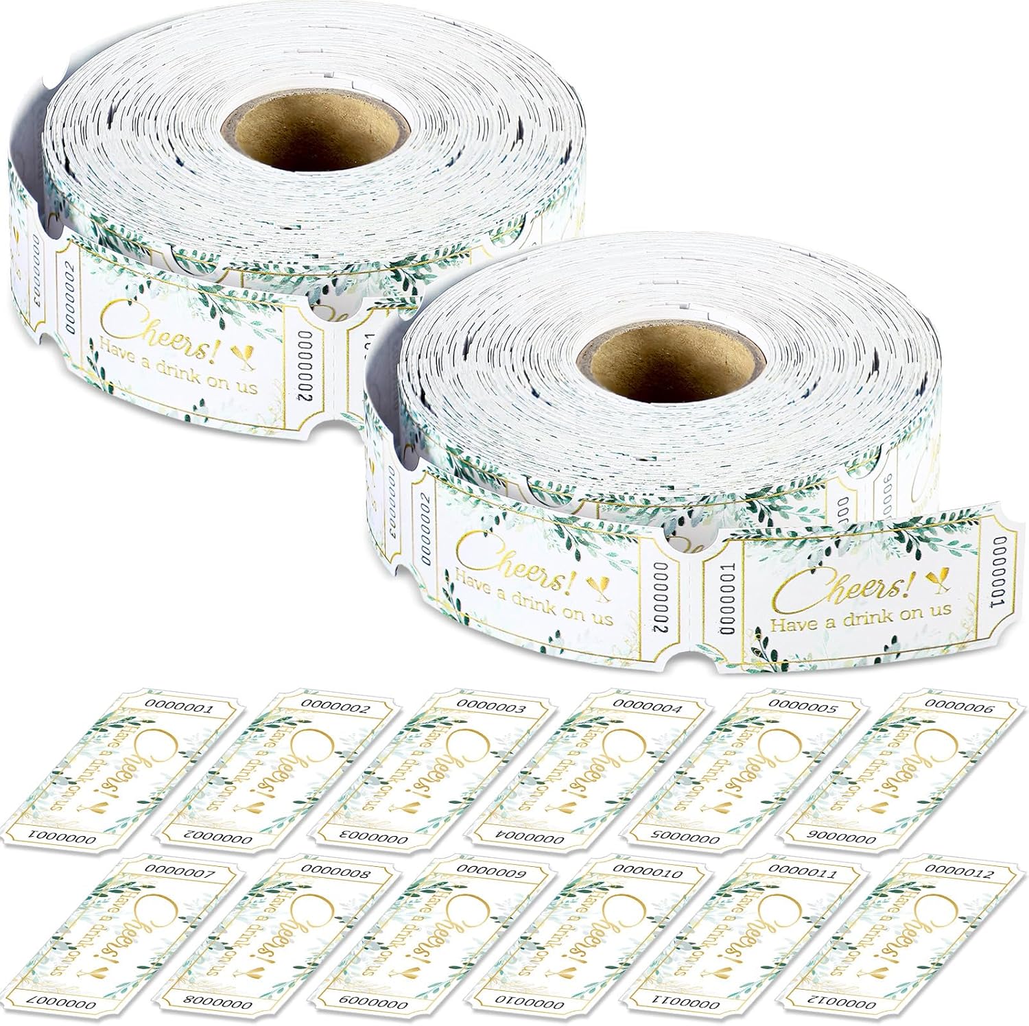 TaoBary 2 Rolls 1000 Pcs Free Drink Beverage Ticket Roll Raffle Party Tickets for Events Wedding and Parties(Greenery) eBaydiy Tools