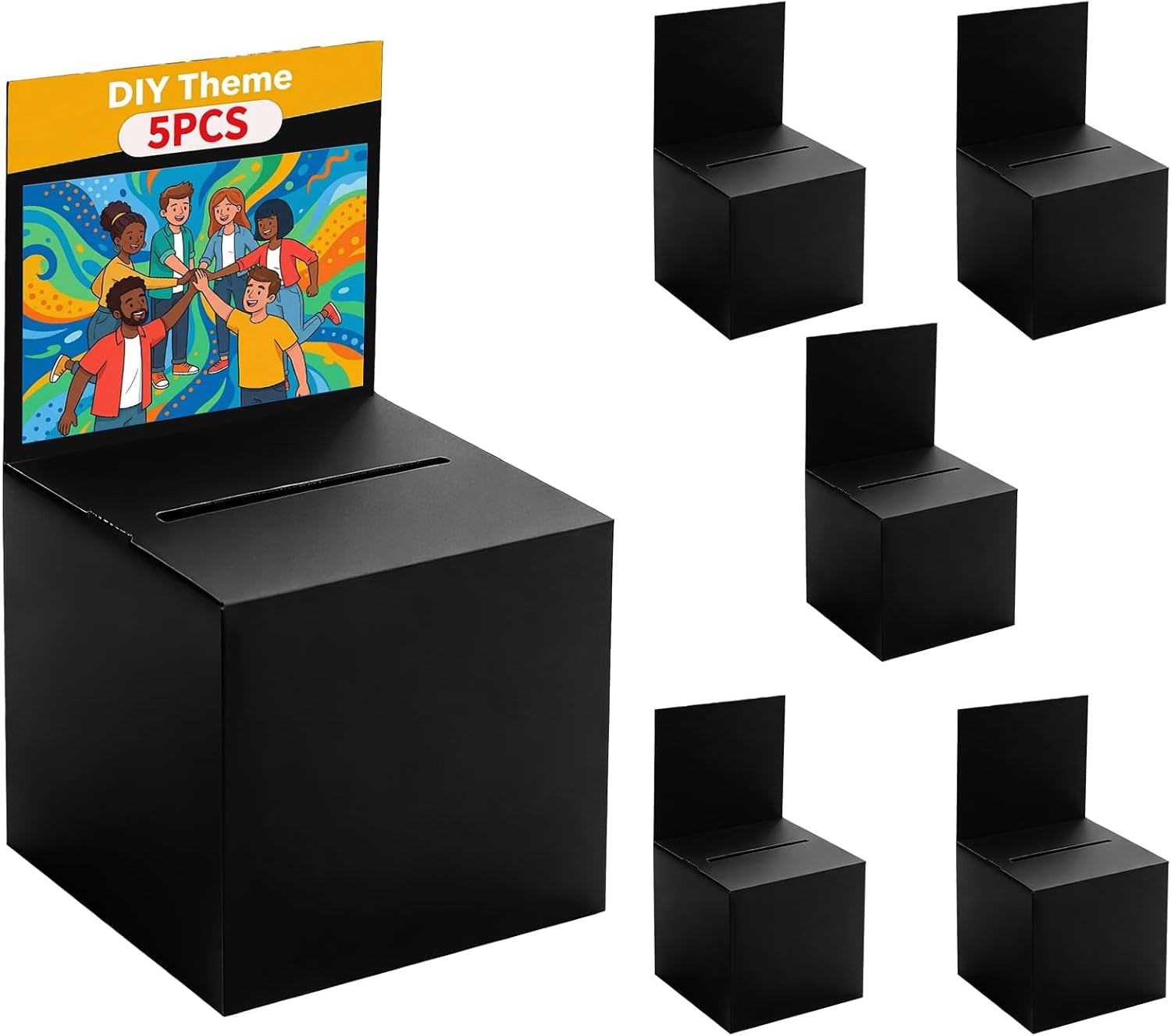 5 Pack Raffle Box Ballot Box with Slot, 6 x 6 x 6 Inch Black Cardboard Suggestion Box with Removable Header, for Collecting Business Card Voting Contest Fundraising Donation and Suggestion eBaydiy Tools