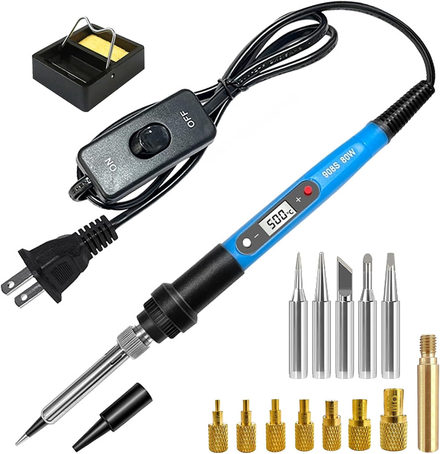 Soldering Iron Heat Set Insert Tool, 80W 110V LCD Digital Soldering Welding Iron Kit with Iron Tips and Heat Set Insert Tips, 16-in-1 Adjustable Temperature 180-500℃ Solder Kit, Blue