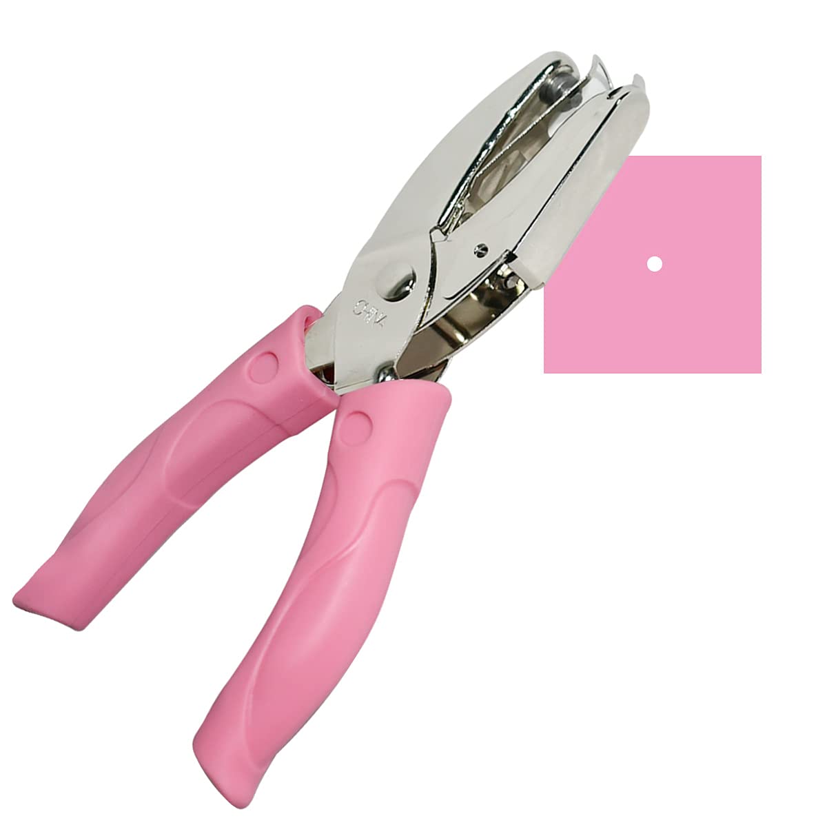 Handheld Hole Paper Punch Puncher for Craft Paper Tags Clothing Ticket DIY Scrapbook Tool, with Pink Soft Handheld Grip (Middle Circle 1/8 inch) eBaydiy Tools