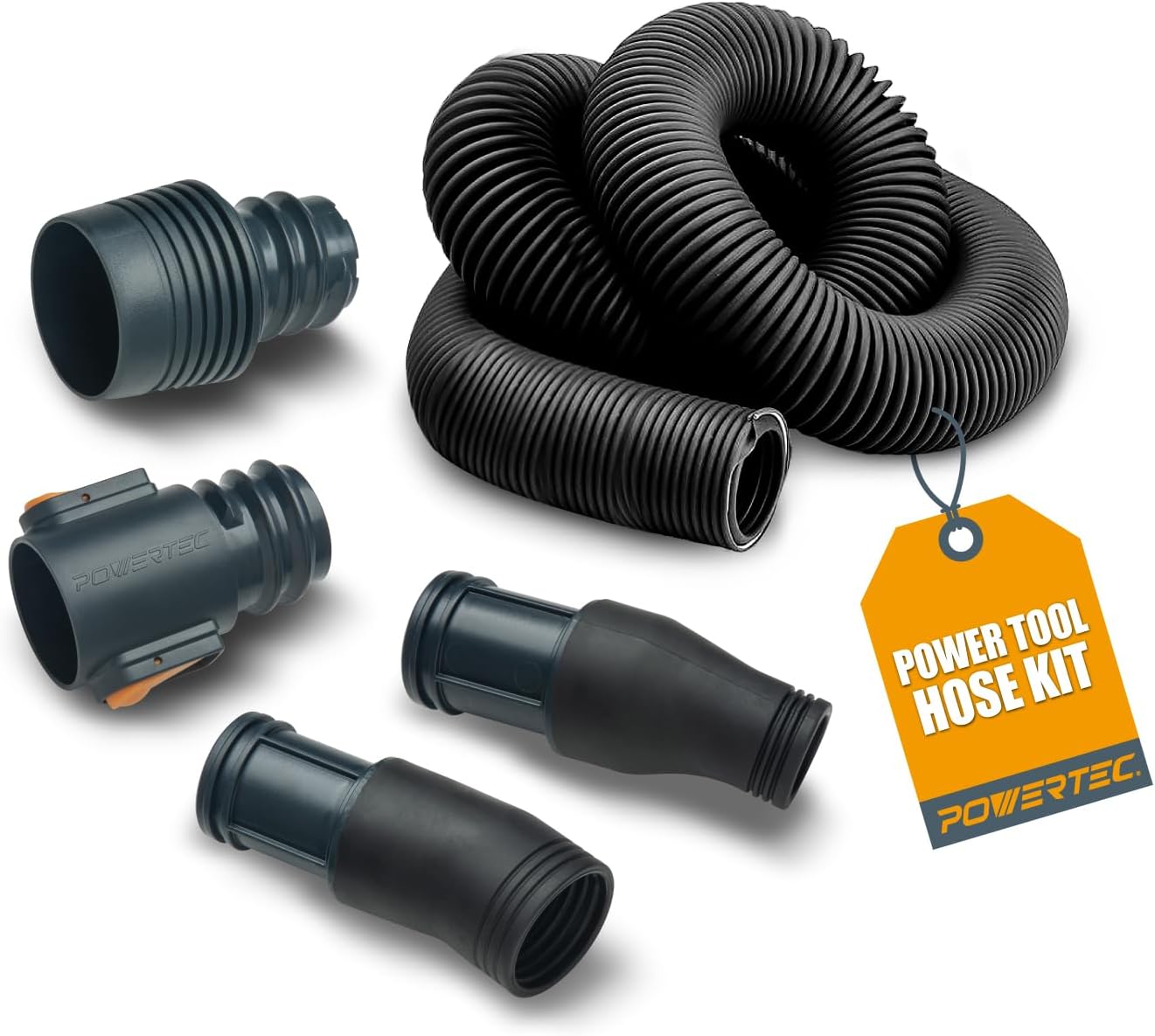 POWERTEC Power Tool Hose Kit with 10’ Vacuum Hose, 2 Quick Change Adapters & Threaded Coupler – Dust Collector Hose Kit for Connecting Table Saw, Power Tools to Shop Vacuums and Dust Collection System