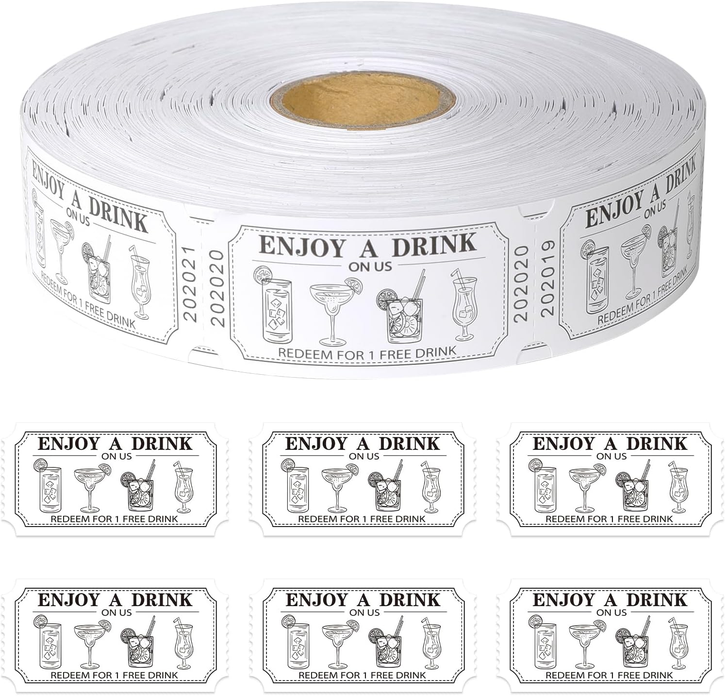 1000 Pcs Drink Ticket Single Raffle Tickets Roll Cocktail Design Free Drink Ticket for Events Wedding Work Formal Parties Leisure Class Reward eBaydiy Tools