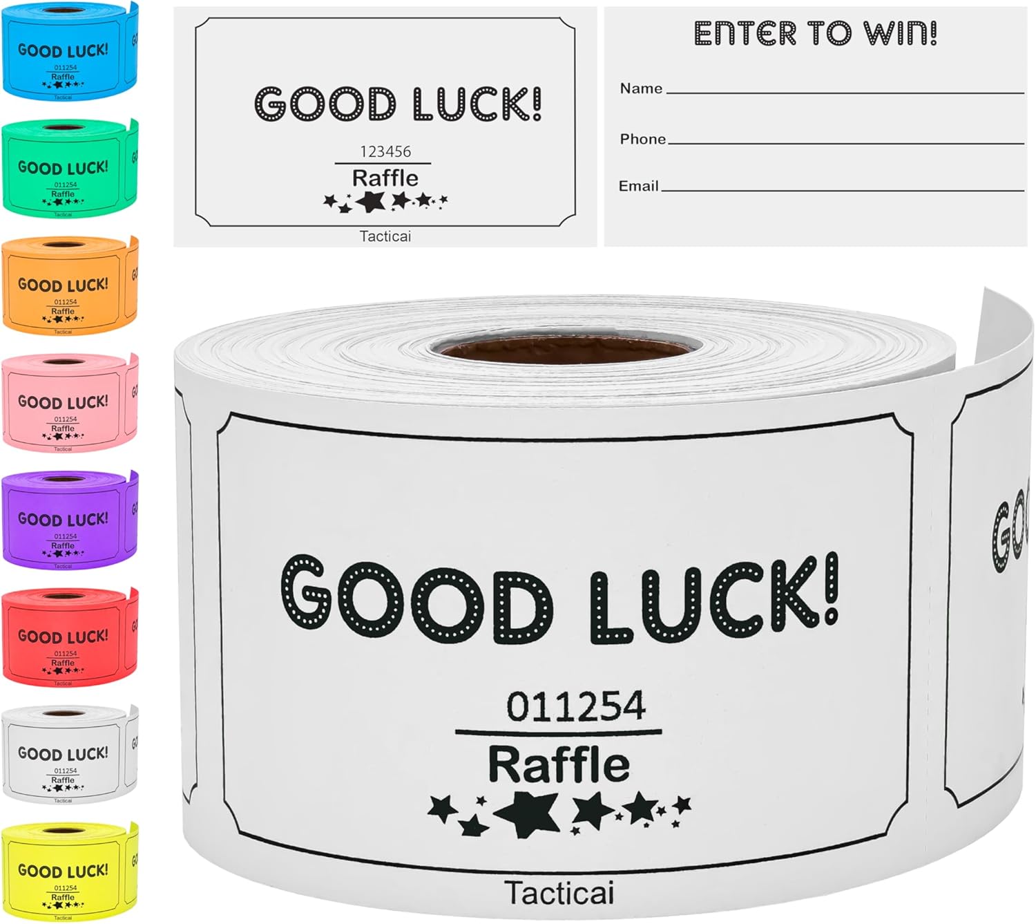 Tacticai 250 Raffle Tickets, White (1 of 8 Colors), Raffle Cards, Entry Form with Name, Phone & Email for Events, Fundraiser & Prizes eBaydiy Tools