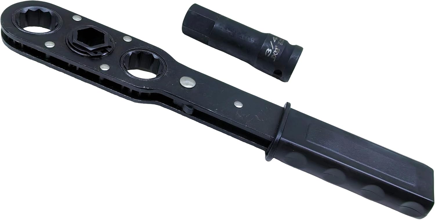 Pass-Through Drive Ratcheting Wrench Socket – Fits 3/4" & 9/16" Nuts | Triple Gear Drive | Power Tool Compatible | No Depth Limit | Ideal for Long Threaded Rods, Electricians, Carpenters, Mechanics