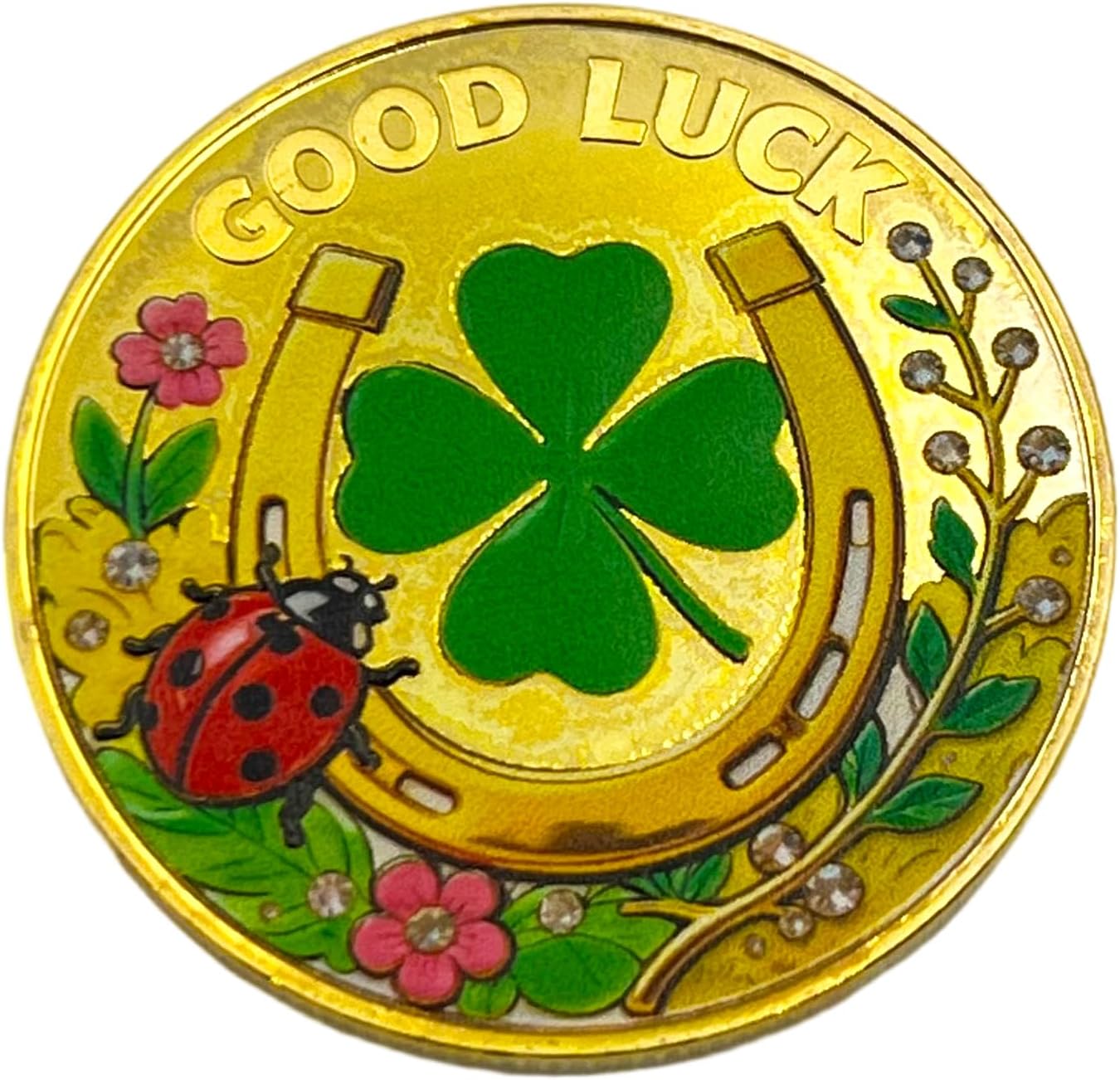 Lucky Coin Penny - Good Luck Four Leaf Clover Horseshoe Ladybug Lucky Charm, Lottery Ticket Scratcher Tool Chip, Las Vegas Souvenirs Poker Player Gifts for Men Women eBaydiy Tools