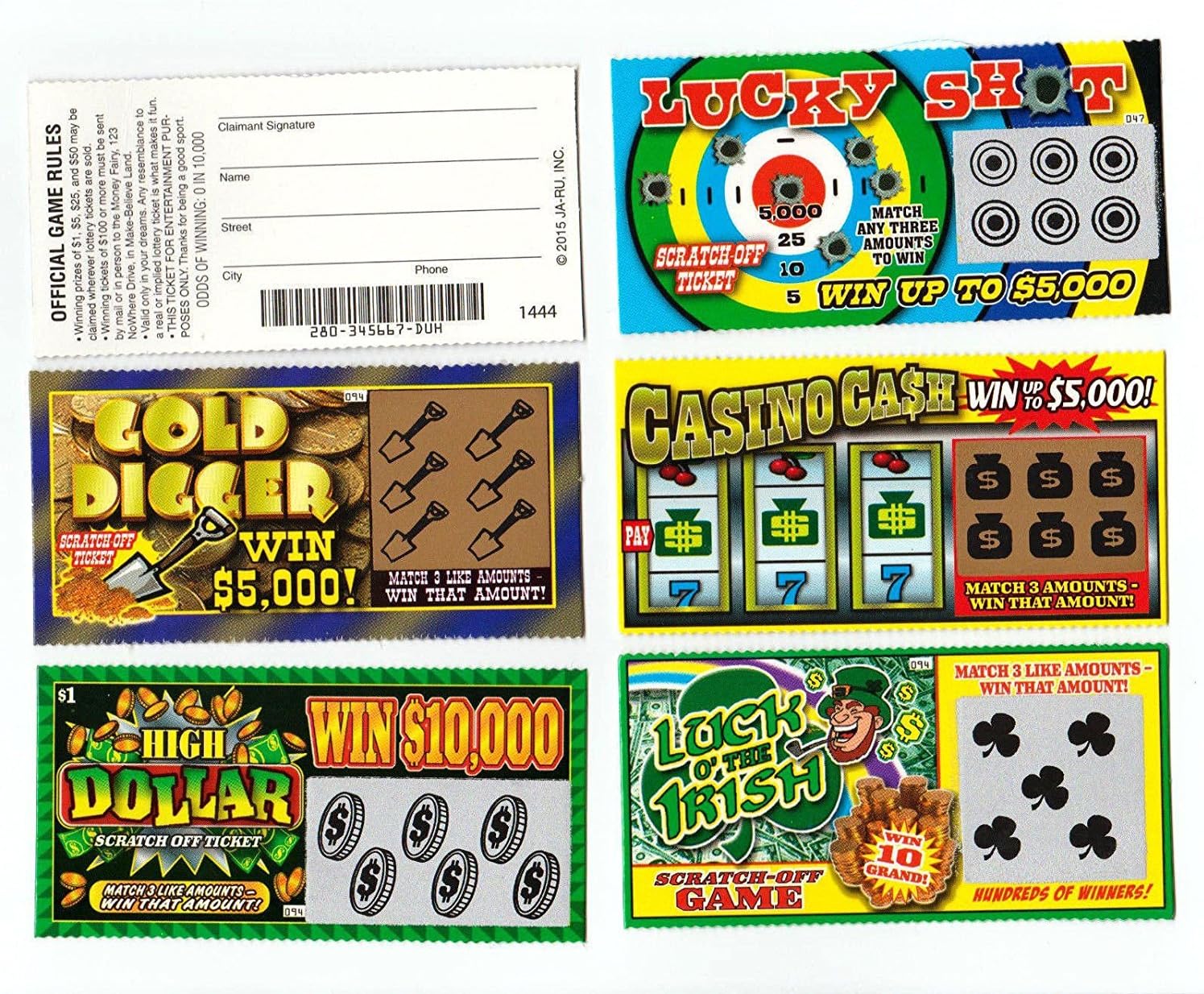 JA-RU Fake Lottery Ticket Scratch Tickets (5 Tickets / 1 Pack) Pranking Toys for Friend and Family Scratcher Jokes and Gag Winning Tickets Surprise. 1381-E eBaydiy Tools