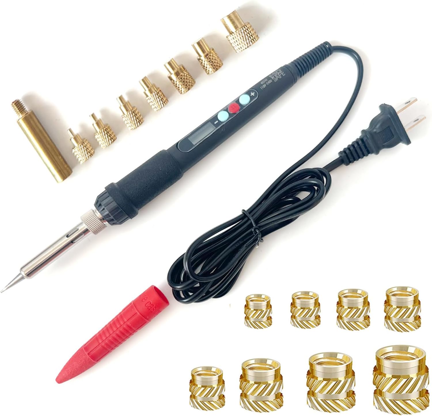 (370PCS) Digital Soldering Iron and Heat Set Insert Tool Kit, 60W, 370 Pieces Threaded Inserts for 3D Printing accessory M2 M2.5 M3 M4 M5 M6 Female Thread Metric Knurled Nuts