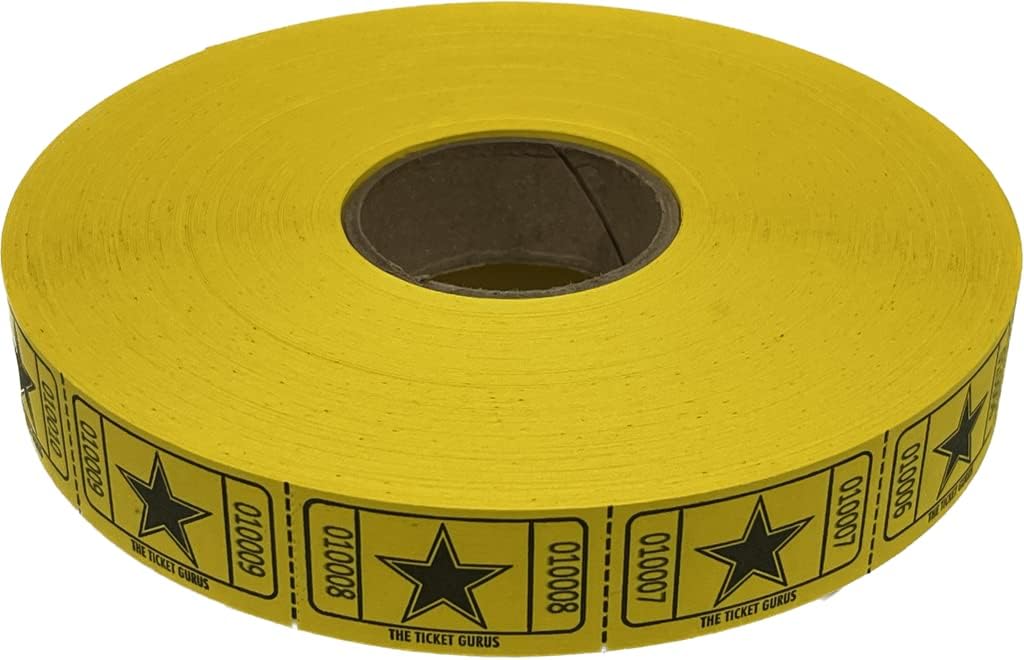 The Ticket Gurus-roll of 2000 Yellow Star Tickets Single Roll Consecutively Numbered Raffle Tickets eBaydiy Tools