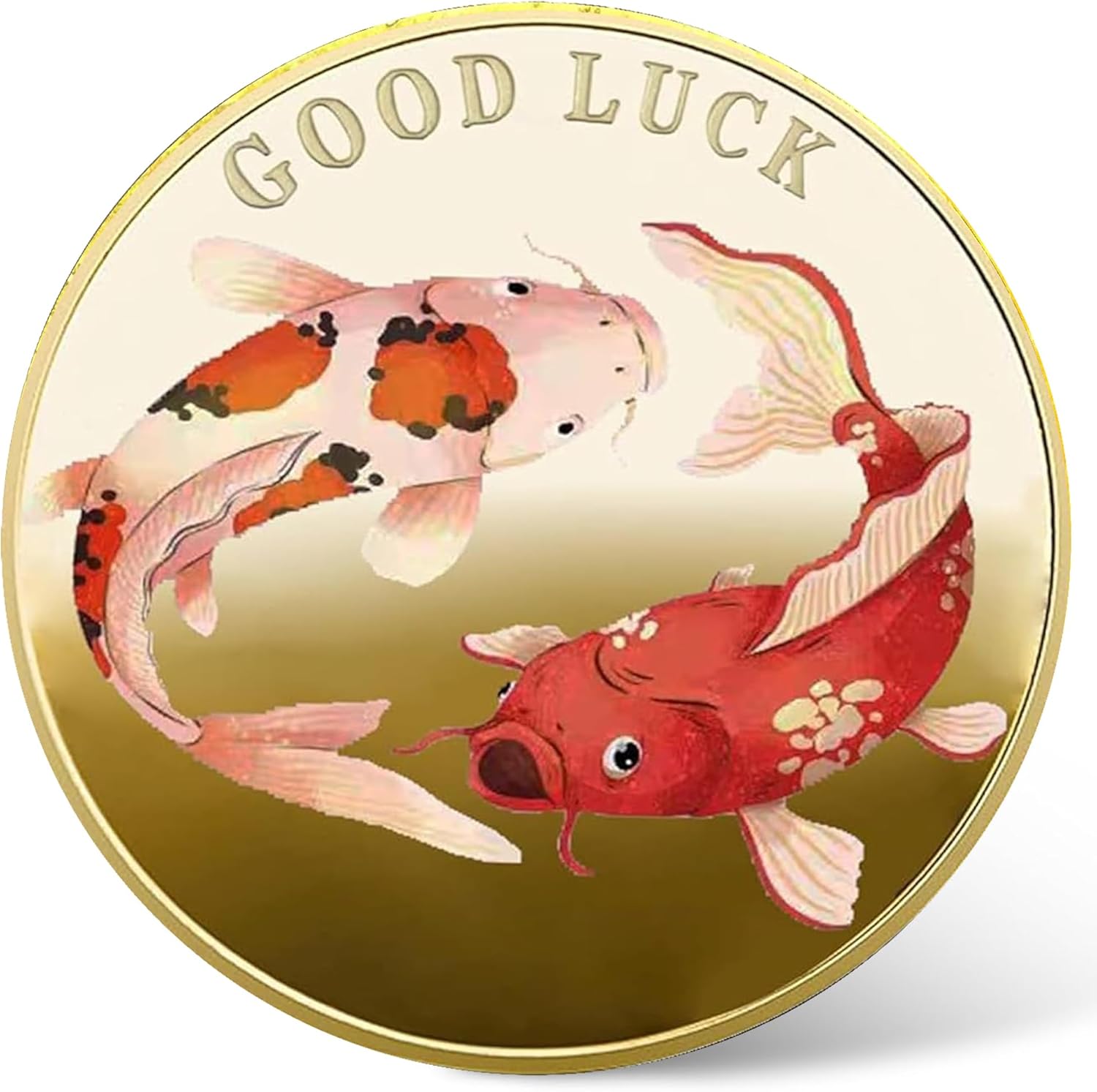 Two-Sided Lucky Coin Featuring One Side with A Pair of Koi Fish and One Side with Lucky Symbols - May Peace, Happiness and Good Fortune Be with You Always - Lottery Ticket Scratcher Tool eBaydiy Tools