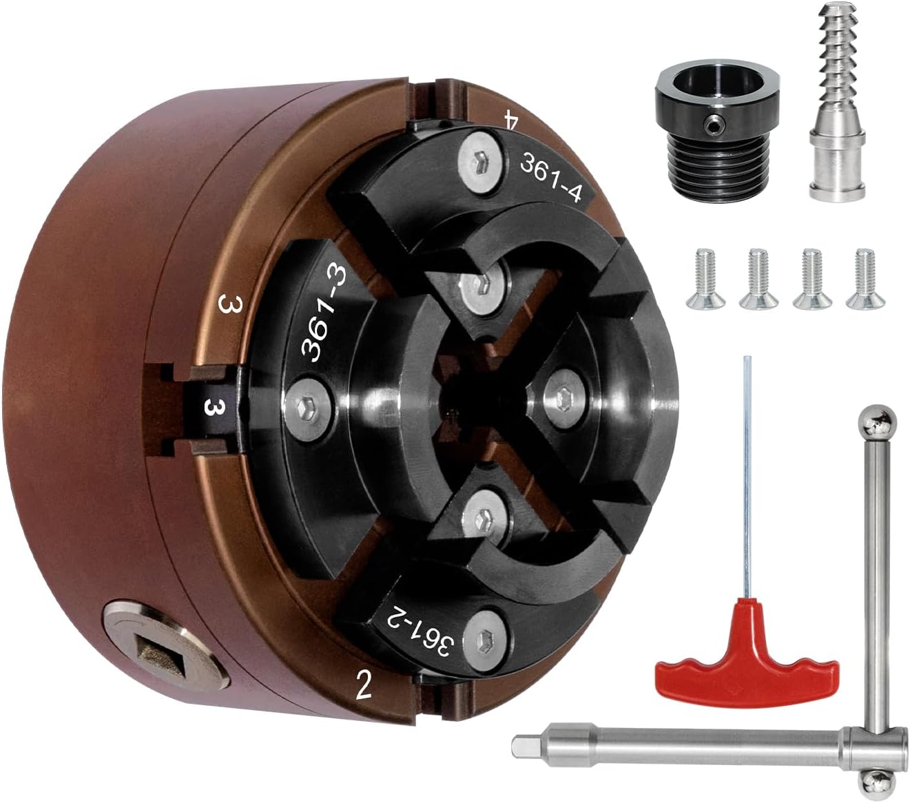 4 Inch Wood Lathe Chuck Set 1"X8TPI Thread & 3/4"X16TPI Adapter, Self-Centering 4 Jaw Wood Turning Chuck