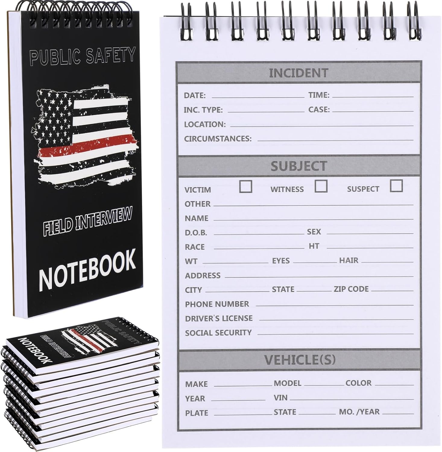 Teling 12 Packs Public Safety Police Field Interview Notebook Report Notepad for Law Enforcement Officer Gift Ticket Book Notebook Cop Interview 3.7 x 5.7 Inch 70 Sheets/ 140 Pages(Patriotic) eBaydiy Tools