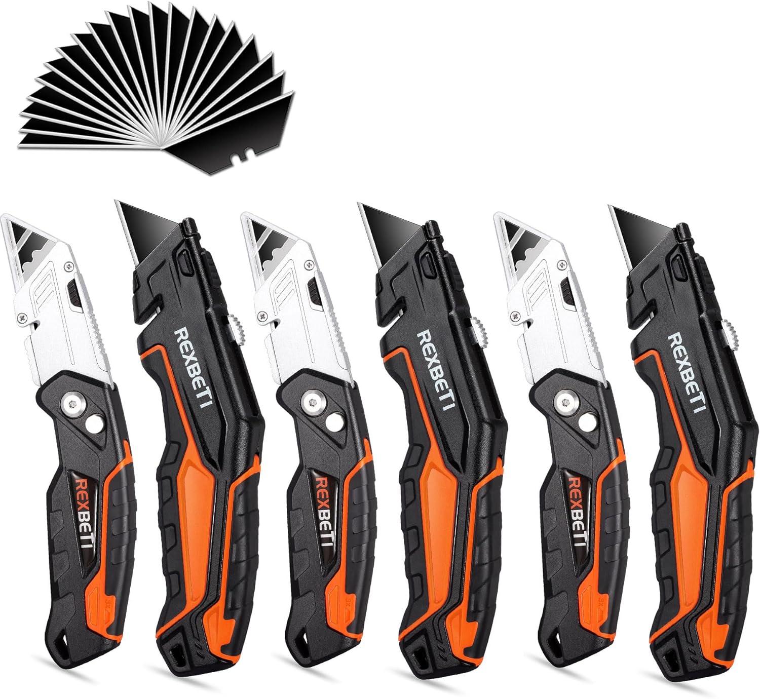 REXBETI 6 Pack Retractable Folding Utility Knife, SK5 Heavy Duty Box Cutter for Cartons, Cardboard and Boxes, Blade Storage Design, Extra 20 Blades Included eBaydiy Tools