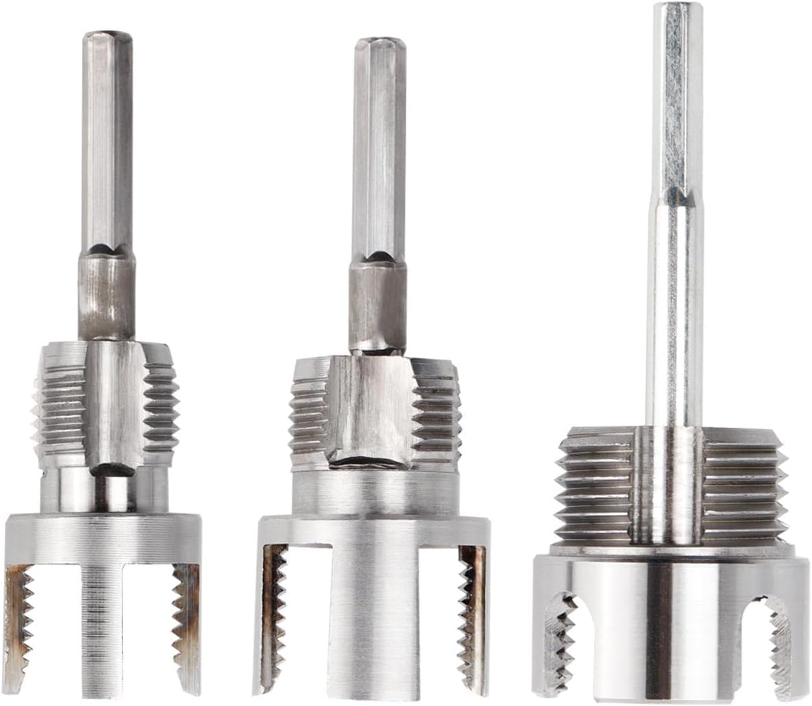 3Pcs PVC Pipe Threader Kit 1/2" 3/4" 1" NPT, Integrated Internal & External Pipe Threading Cutting Tool, Dual-Function Electric Drill Compatible PVC Pipe Threader Kit