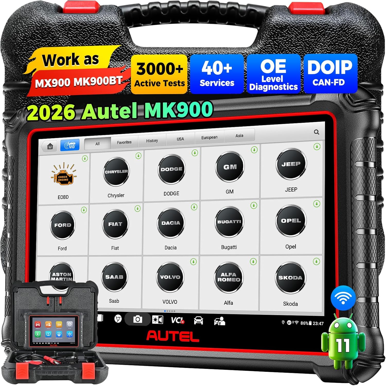 Autel Scanner MaxiCOM MK900: 2026 Updated as MK900BT MK900-BT MX900 Bidirectional Diagnostic Tool, 8in Up of MK808S MK808BT Pro MX808S 808Z, 3K+ Active Tests, 40+ Service, CAN-FD&DOIP, All System, FCA eBaydiy Tools