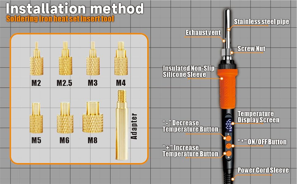 Heat Set Insert Tool Kit, 90W Digital Soldering Iron