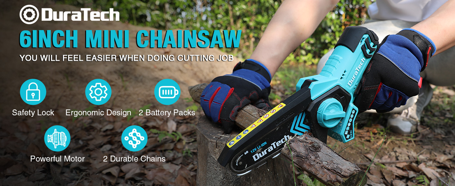 6 Inch Electric Cordless Chainsaw with 2 Batteries & 2 Chains