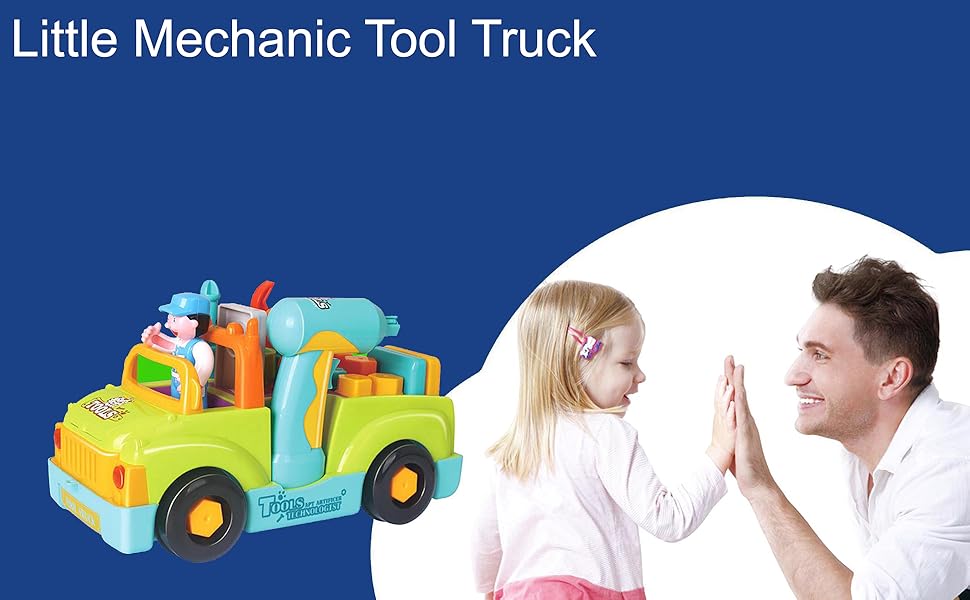 toddler tool set toy trucks mechanic workbench building toolbox drill screwdriver wheels light sound