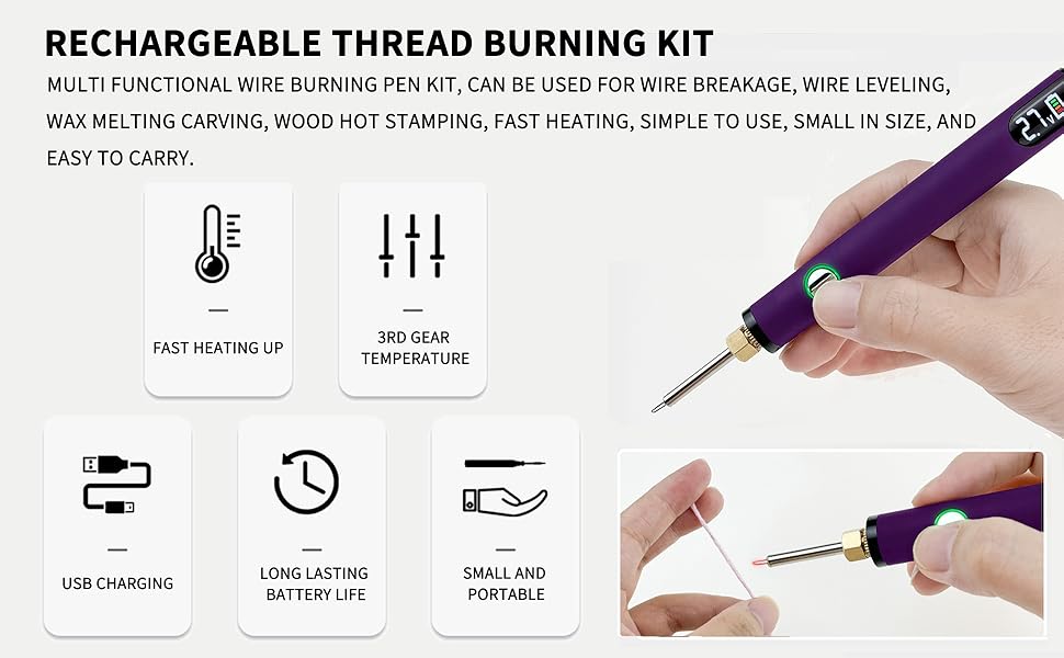 Rechargeable Thread Burning Kit, Digital Cable Tie Burning Pen