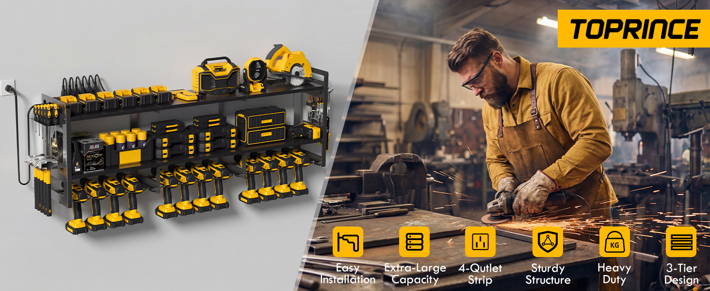 power tool organizer with charging station wall mount-P3 Black